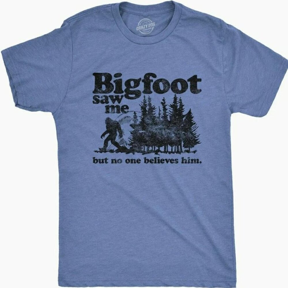 Bigfoot Saw Me Graphic T-Shirt Funny Sasquatch Tee Blue